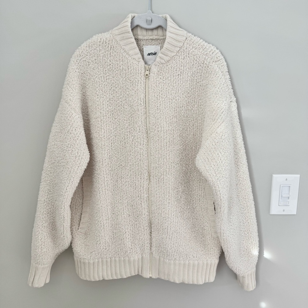 Aerie Soft Cream OVERSIZED RECYCLED FABRIC Full Zip Sherpa Cardigan S - Picture 11 of 16